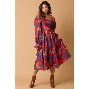 NEW FABI fall maxi dress in orange multi